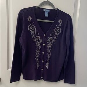 Koret Deep Purple Embroidered Cardigan